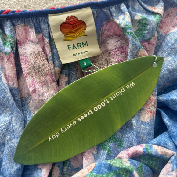 Farm Rio Blue Summer Fruit Scarf Lenzing Ecovero Euroflax Maxi Dress - Picture 9 of 9